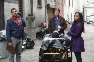 CASTLE - "Always" -- When the murder of an Army veteran puts Beckett on the trail of the man who shot her, Castle must decide how much he's willing to sacrifice to keep her safe. As secrets are revealed and feelings are put on the table, the lives of the detectives at the 12th Precinct may never be the same, on the Season Finale of "Castle," MONDAY, MAY 7 (10:01-11:00 p.m., ET), on the ABC Television Network. (ABC/VIVIAN ZINK)JON HUERTAS, RICCARDO LEBRON, NATHAN FILLION, TAMALA JONES
